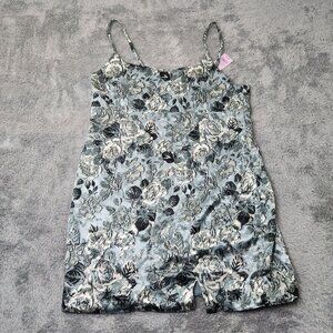 Wild Fable Slip Dress Womens XXL‎ Blue Silver Spaghetti Straps Floral Short Zip
